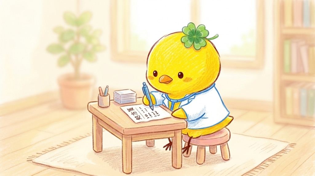 処方箋を書くひよっこのイラスト